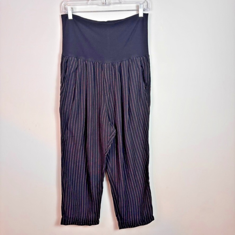 Anthropologie Hei Hei Womens Black Stripe Highwasited Crop Linen Pants Sm boho